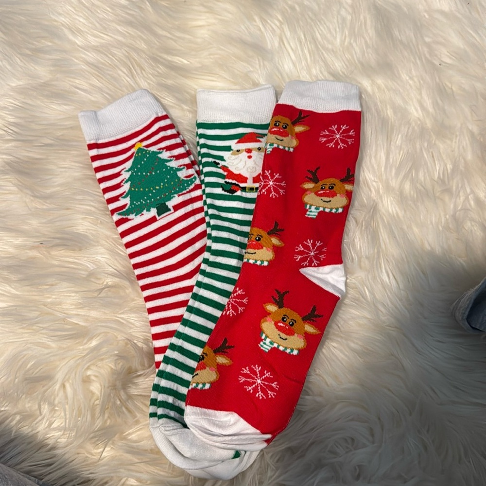 3 pairs of Christmas crew socks never worn.